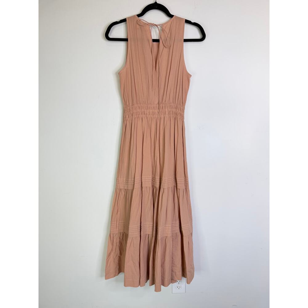 Pampelone Perle Midi Dress Beige Peachy Cotton Tiered Resort Beach Size Medium - Picture 6 of 8